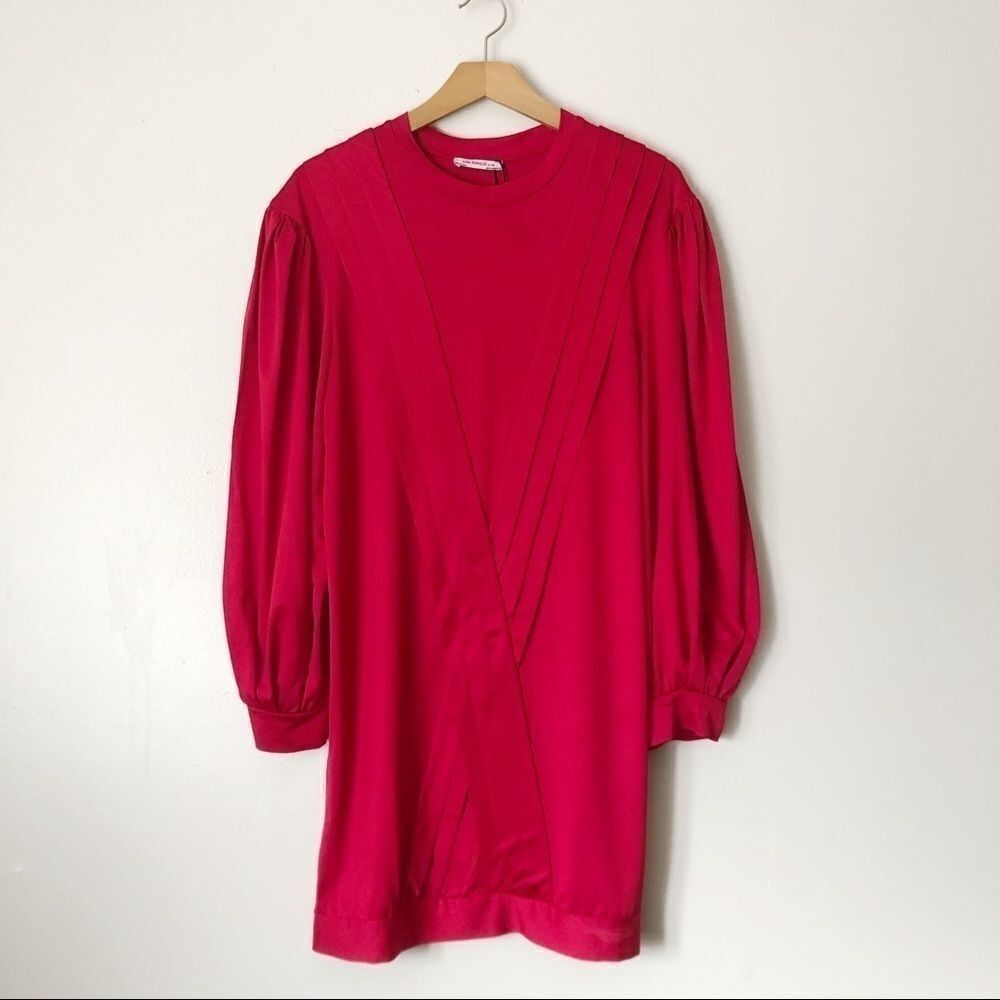 Zara Trafaluc Red Full Sleeve Pleated Tunic dress